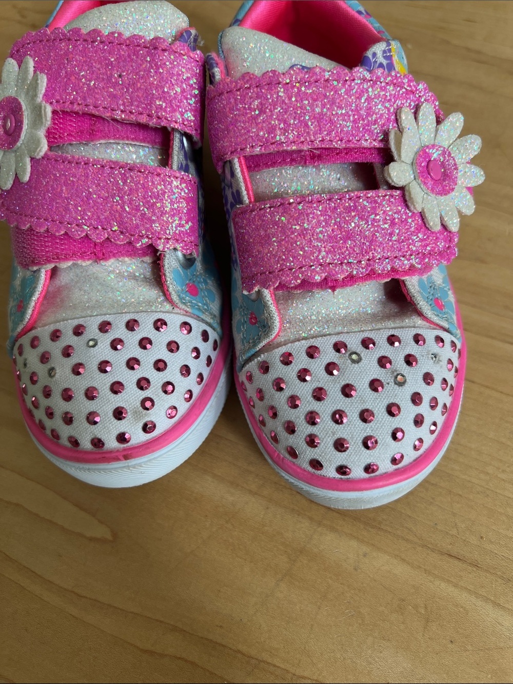 Sketchers Girls' Pink Floral Glitter Velcro Sneakers - Picture 7 of 9
